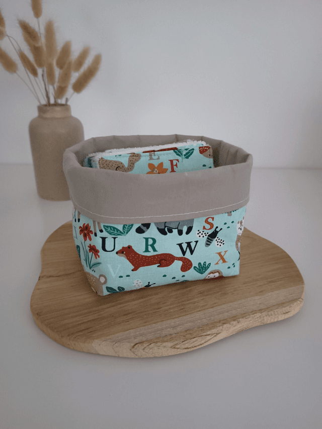 Panier de 10 cotons lavables animaux et alphabet