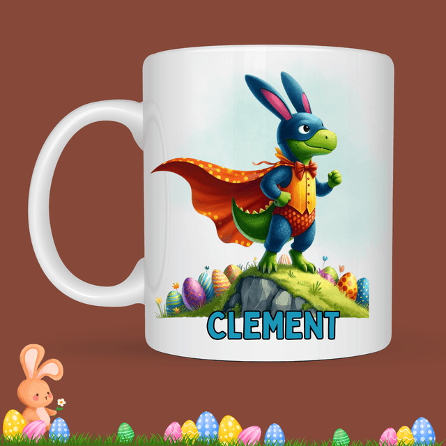 Mug de Pâques &quot;Dragon super-héro&quot;, prénom au choix  