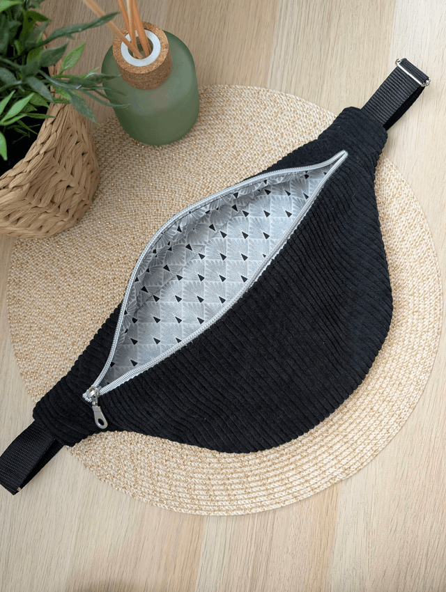 Sac banane femme velours cotelé noir 