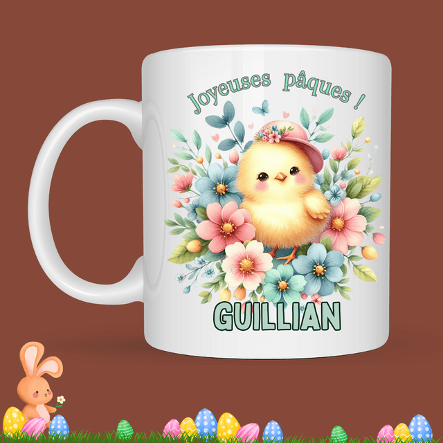 Mug de Pâques &quot;Joyeuses Pâques&quot;, prénom au choix 