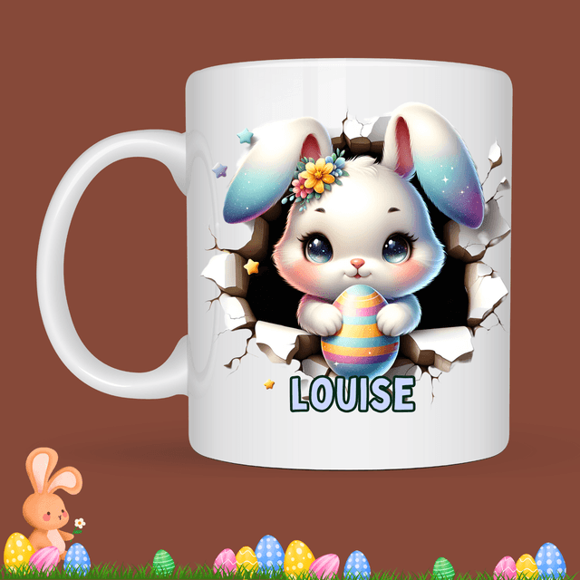 Mug de Pâques &quot;effet cassé&quot;, prénom au choix