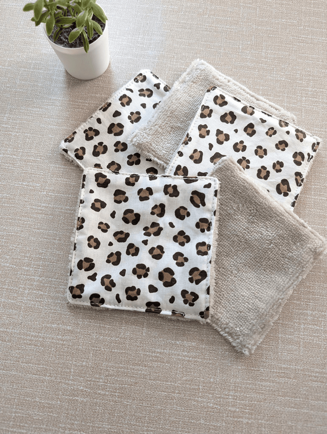 Pack de 5 cotons lavables démaquillants léopard
