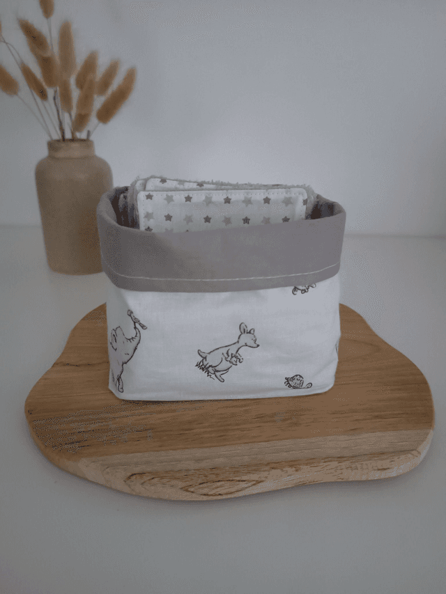 Panier de 10 cotons lavables animaux gris