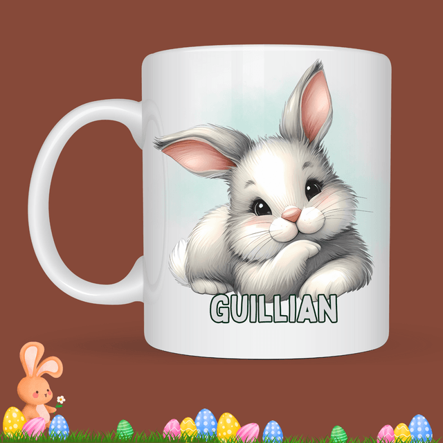 Mug de Pâques &quot;Doux Lapin gris&quot;, prénom au choix 