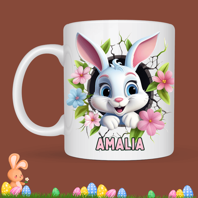 Mug de Pâques &quot;Lapin blanc&quot;, prénom au choix