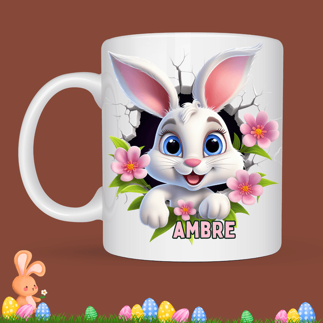 Mug de Pâques &quot;Lapin blanc 2&quot;, prénom au choix 