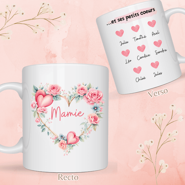 Mug Mamie coeur rose PERSONNALISABLE