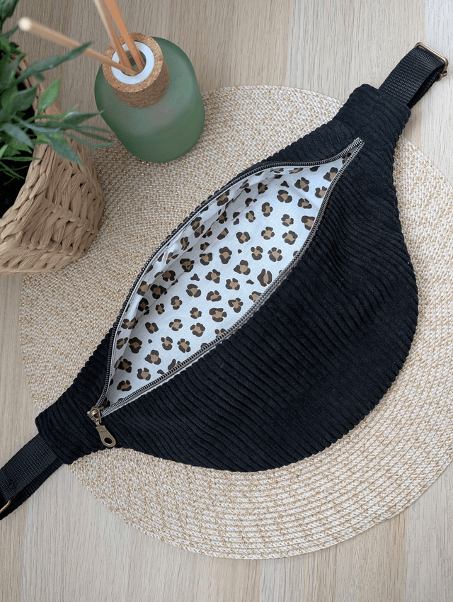 Sac banane femme velours cotelé noir 
