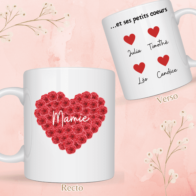 Mug Mamie coeur rouge PERSONNALISABLE
