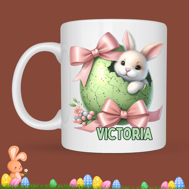 Mug de Pâques &quot;Lapin caché dans l&#039;oeuf&quot;, prénom au choix 