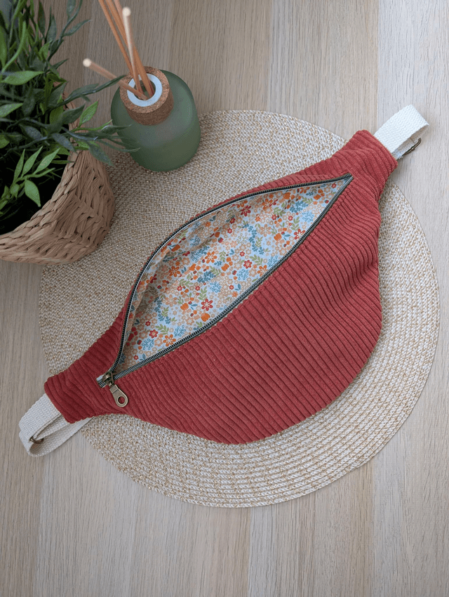 Sac banane femme en velours cotelé orange 