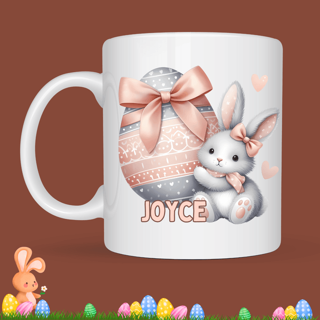 Mug de Pâques &quot;Lapin mignon et son oeuf &quot;, prénom au choix  