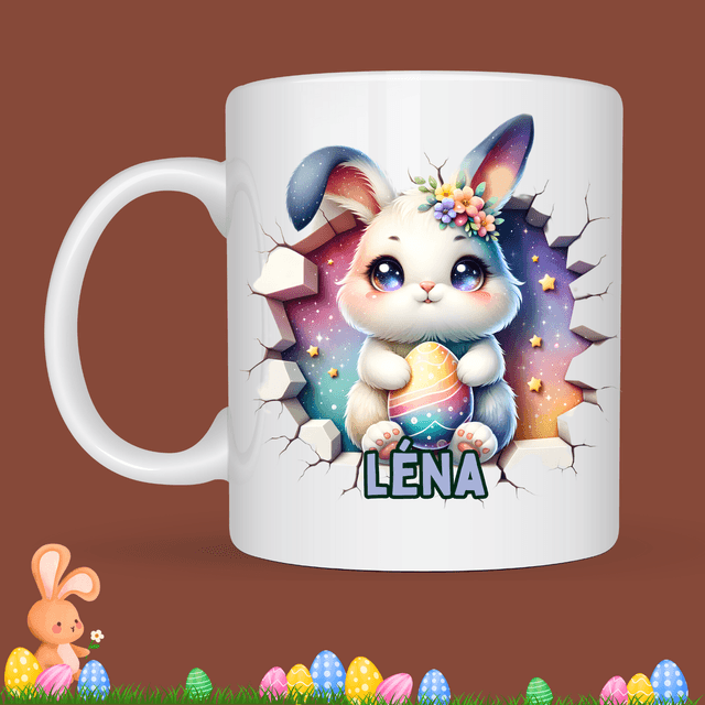 Mug de Pâques &quot;effet cassé&quot;, prénom au choix 